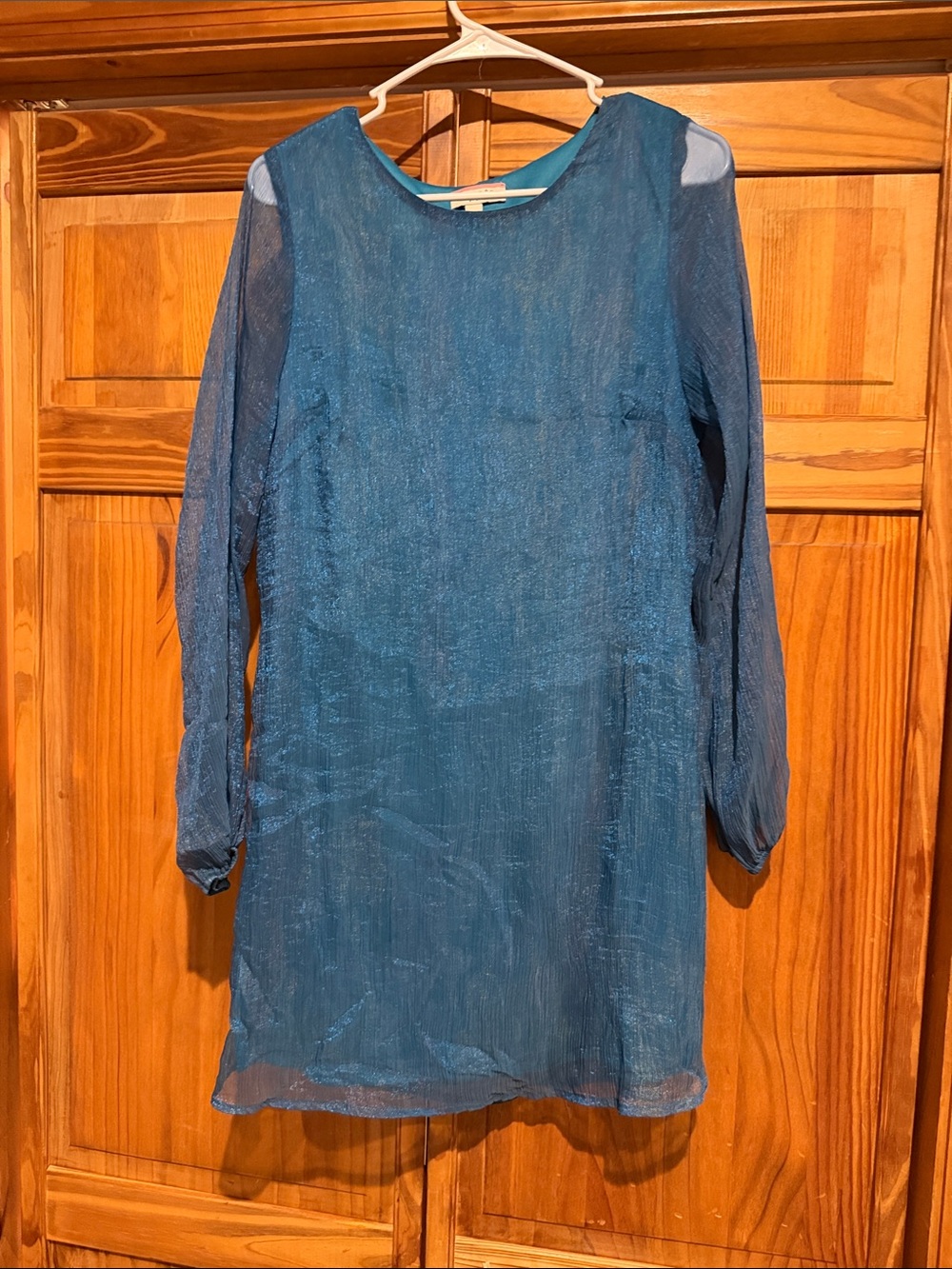 ANDREE BY UNIT Teal Sheer Long-Sleeve Shift Dress
